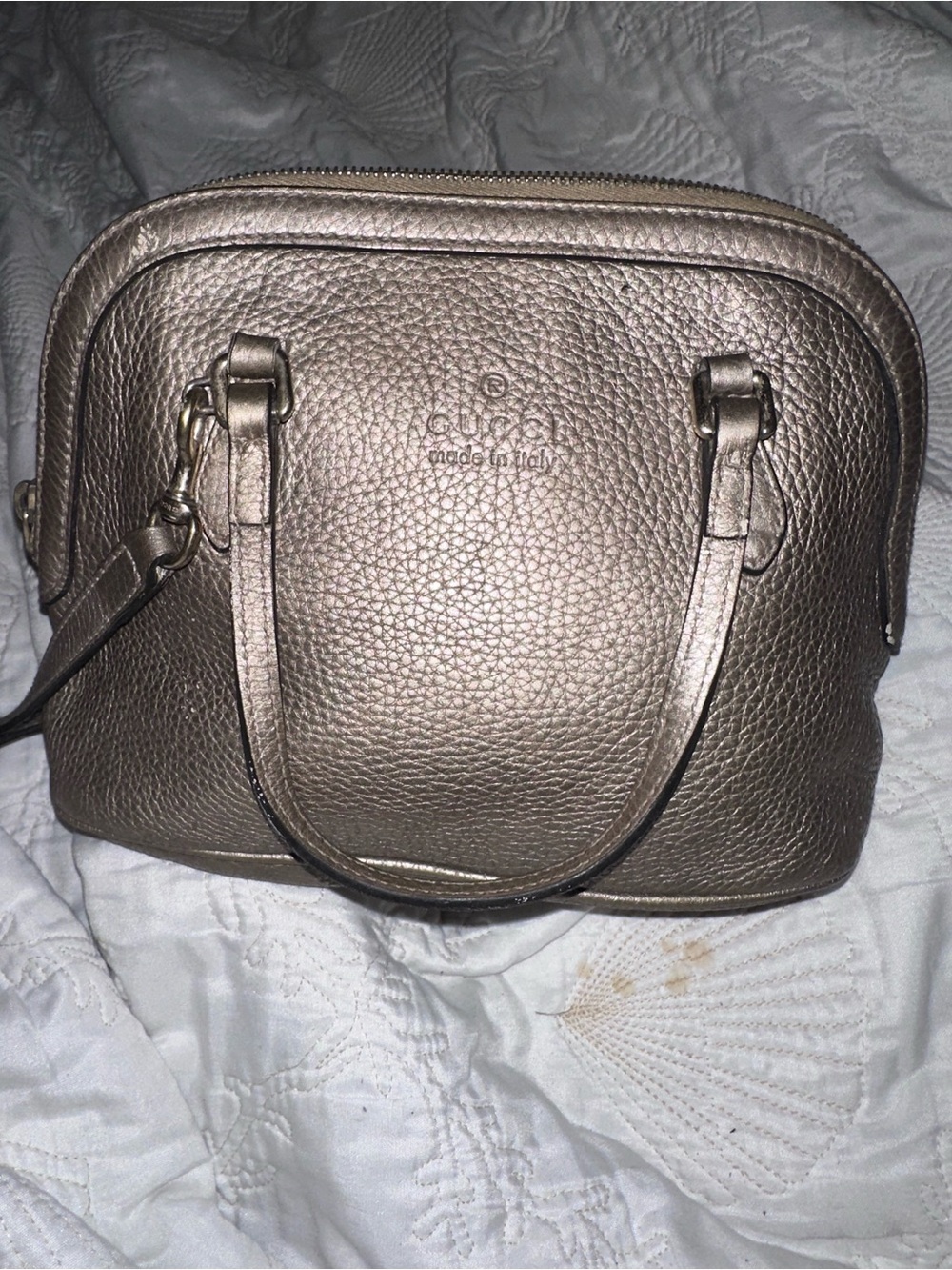Metallic Taupe Leather Satchel Bag